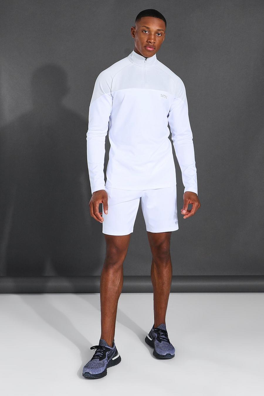 MAN Active Shorts-Set mit Trichterhals, 1⁄4-Reißverschluss und Colorblock, Eisgrau image number 1