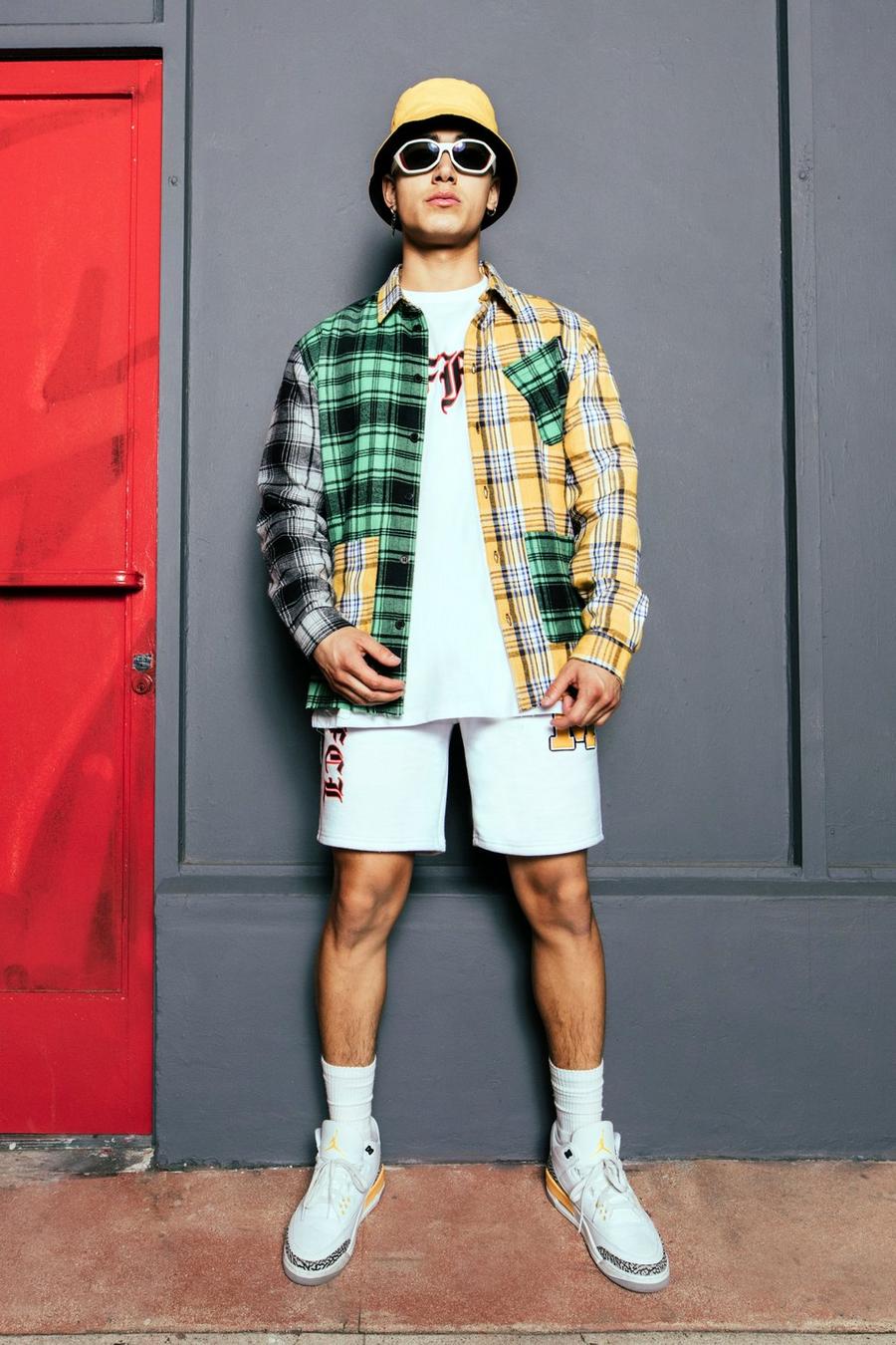 Green Offcl Spliced Check Overshirt image number 1