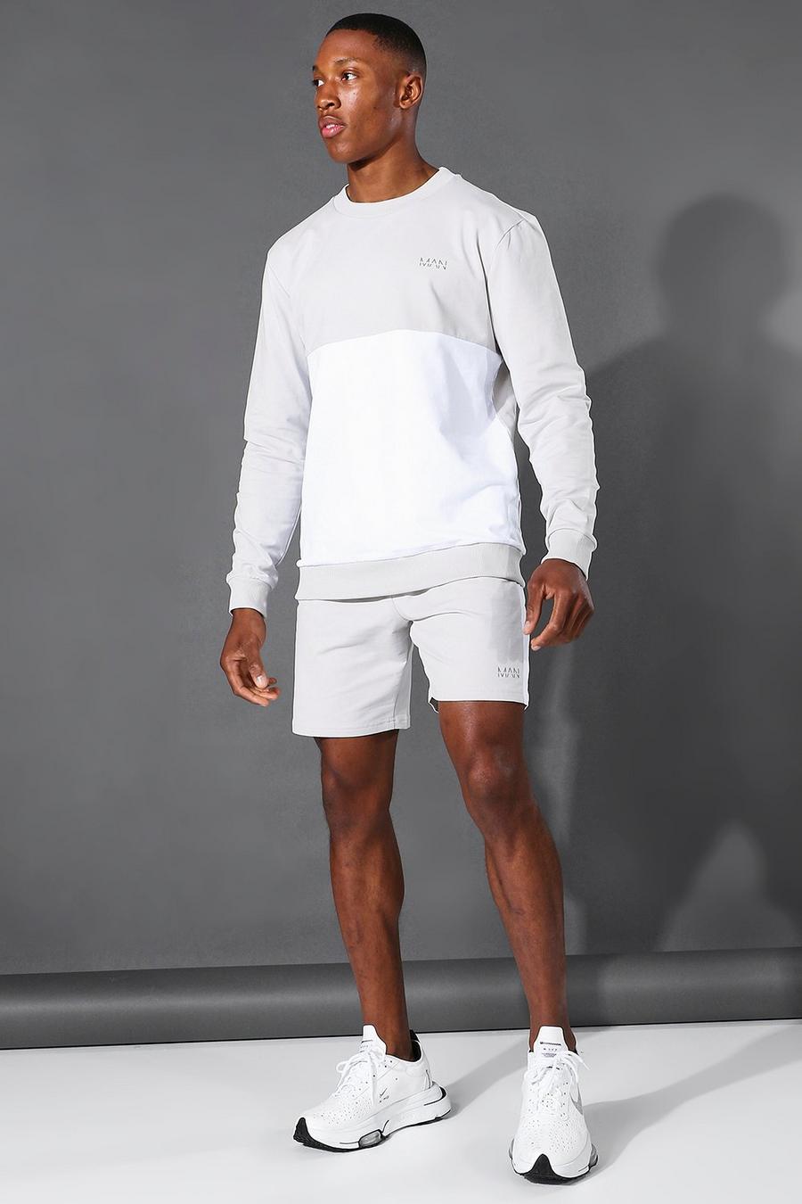 Ecru MAN Active Sweatshirt och shorts med blockfärger image number 1