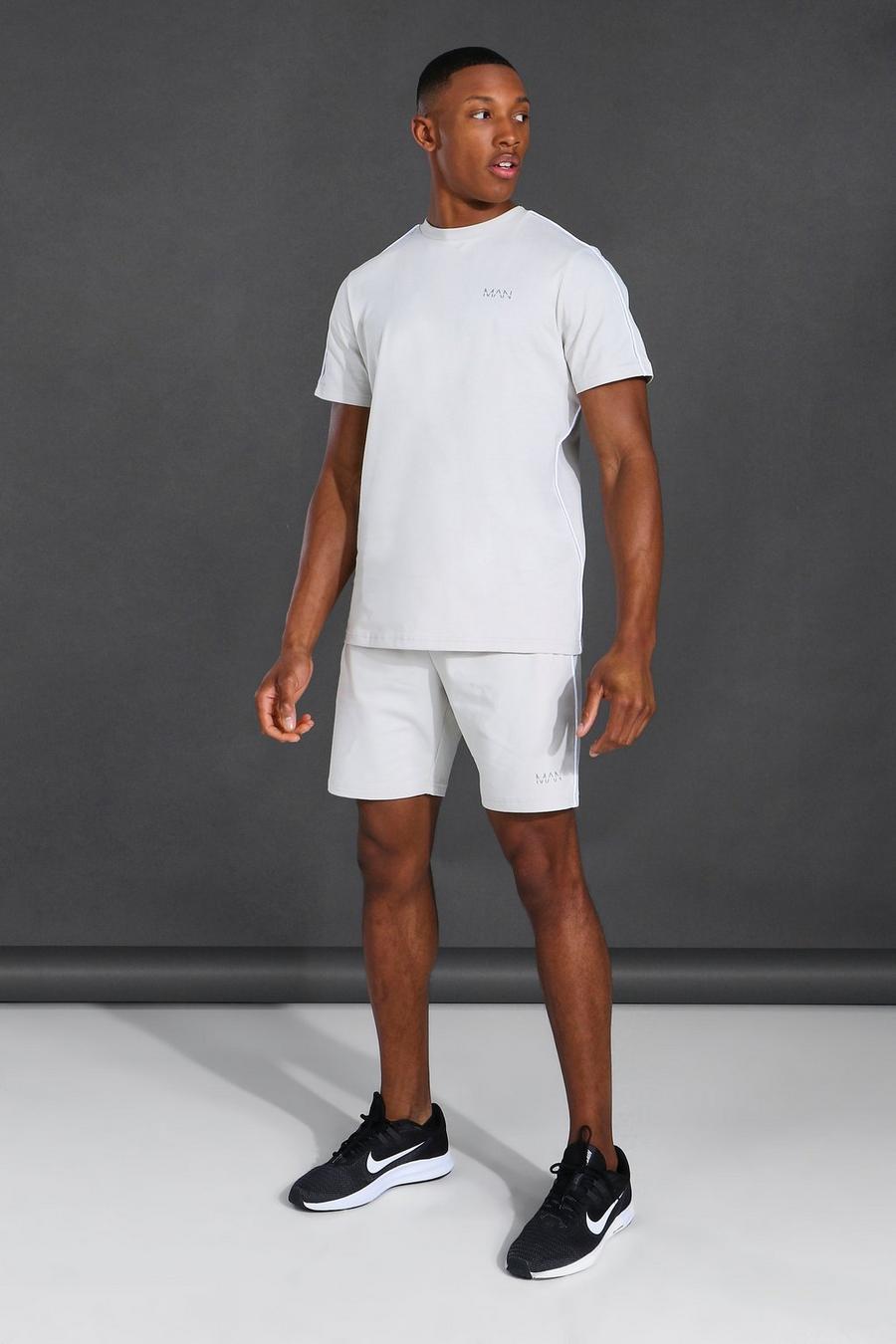 Ecru white Man Active Piping Detail T-shirt and Short Set image number 1