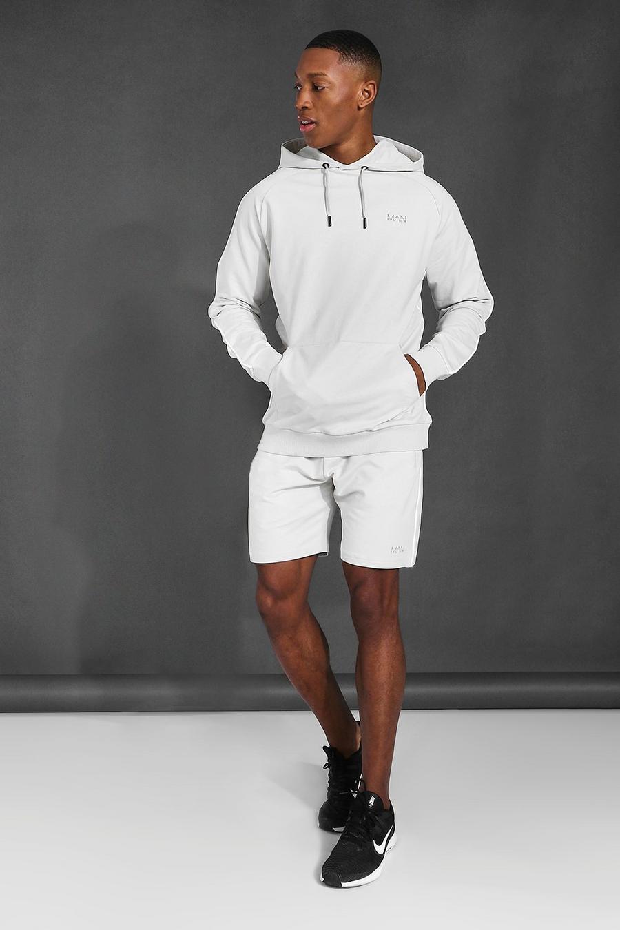 Ecru Man Active Piping Detail Hoodie and Short Set image number 1