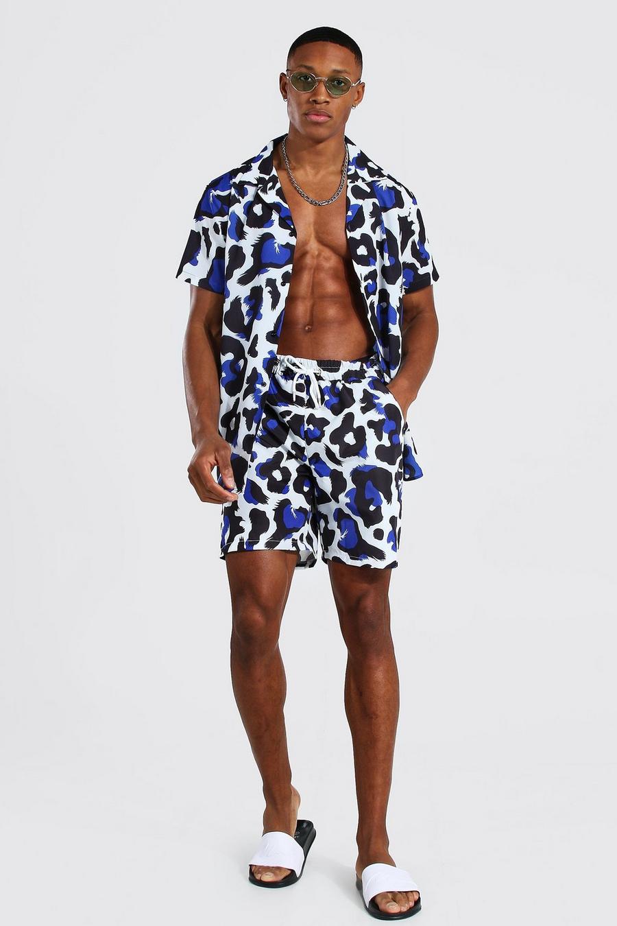 Chemise léopard à manches courtes et maillot de bain, Blue image number 1