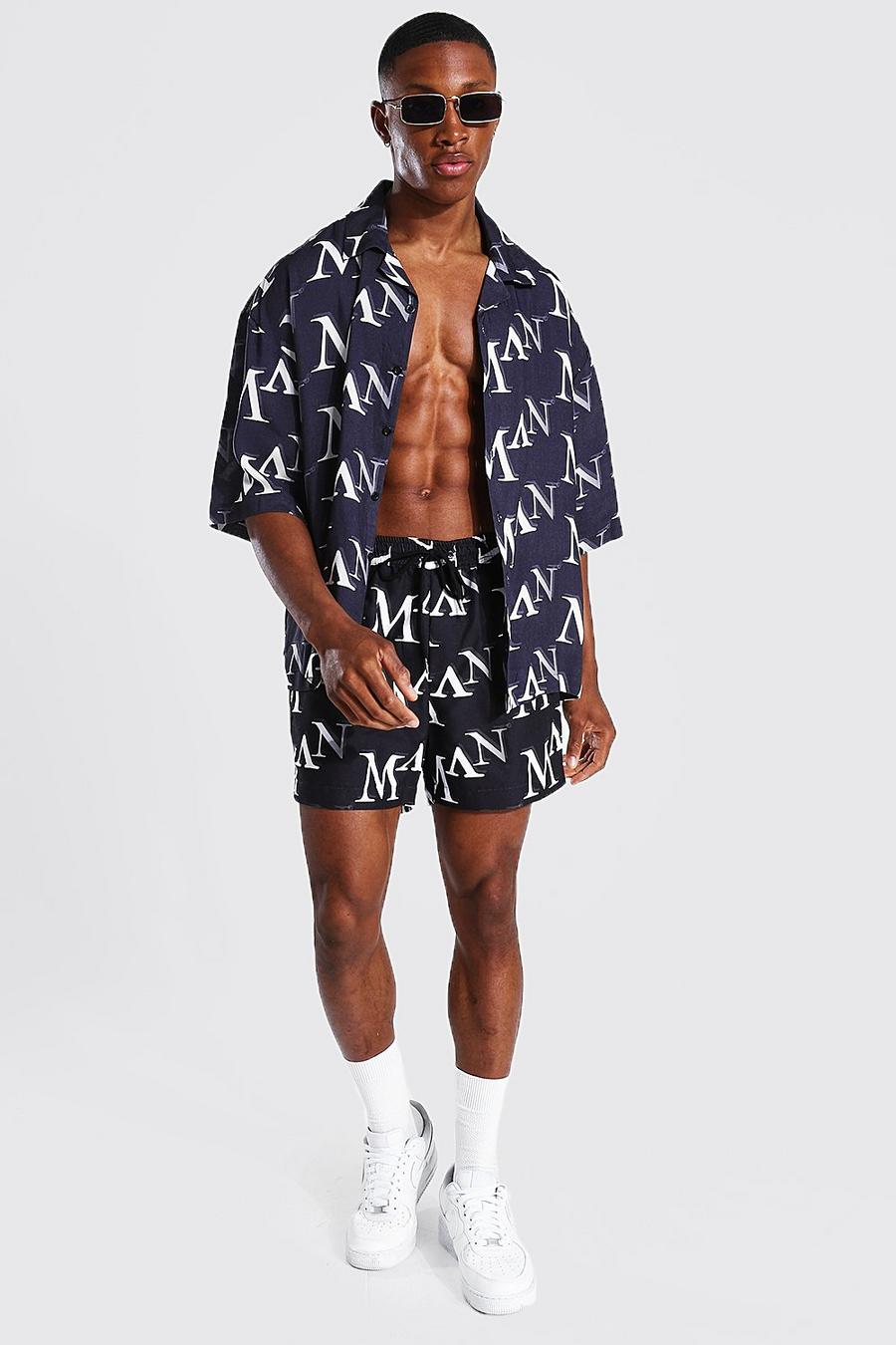 Black Viscose Boxy Revere Man Shirt And Swim image number 1
