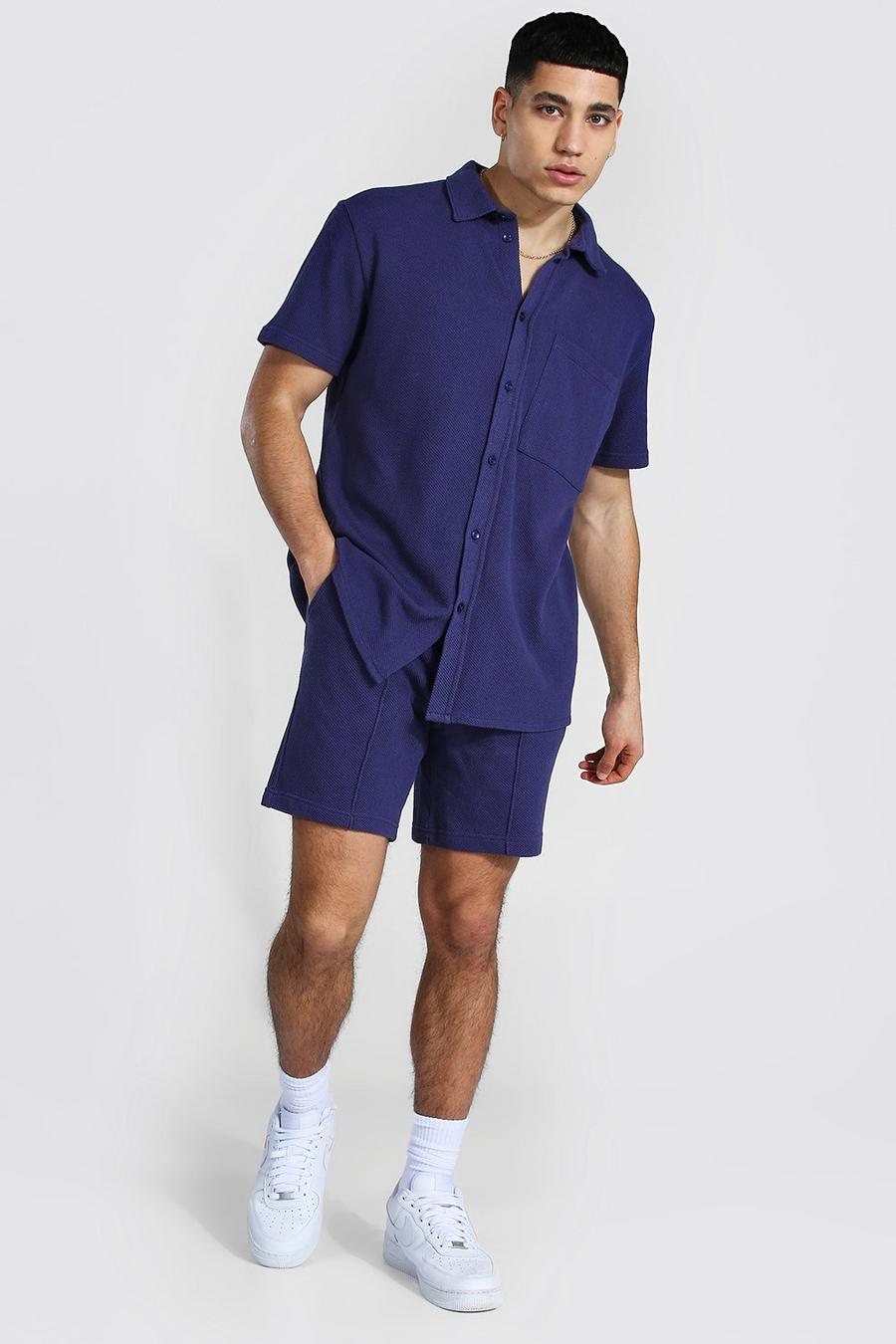 Skjorta med bowlingkrage och shorts i pikétyg image number 1