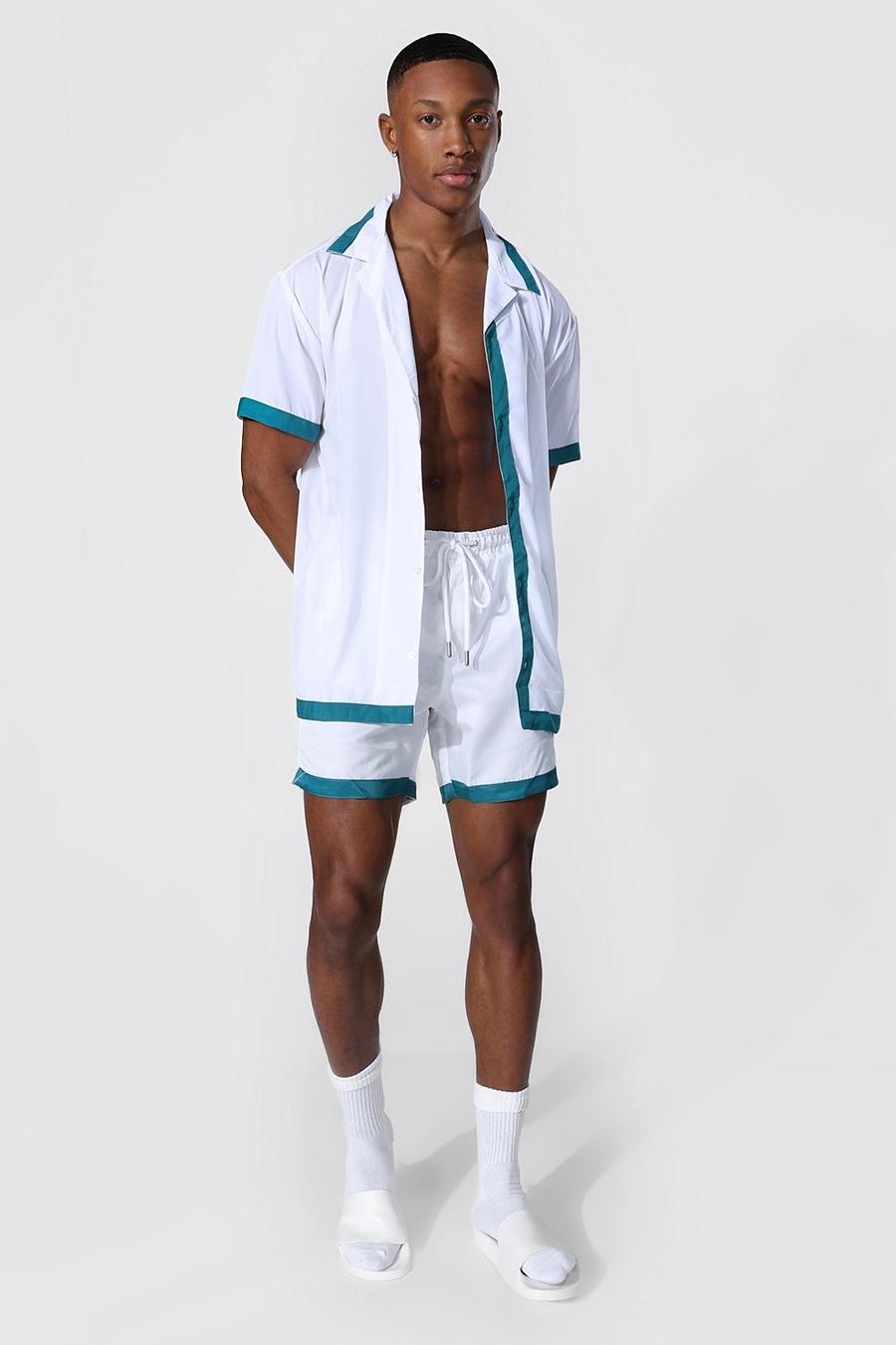 Teal Short Sleeve Revere Tape Shirt And Swim image number 1