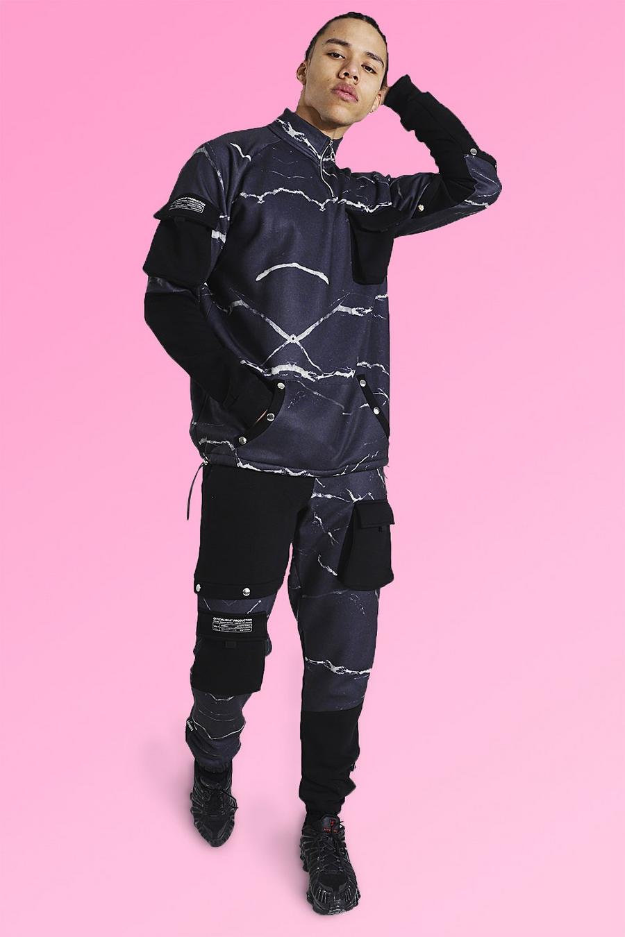 שחור חליפת טרנינג אוברסייז טאי-דאי עם צווארון משפך לגברים גבוהים image number 1