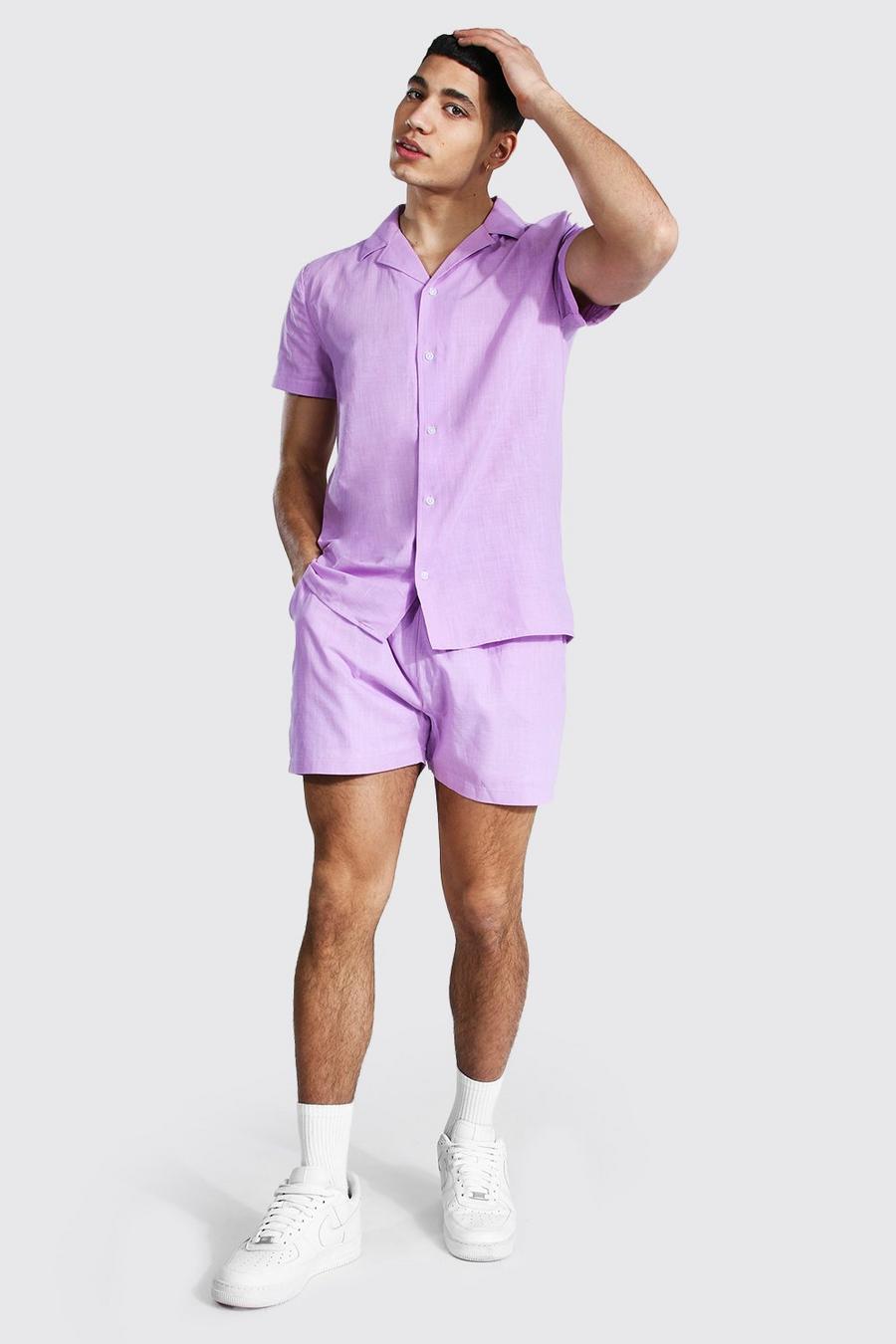 Lilac Kortärmad skjorta med bowlingkrage och shorts image number 1