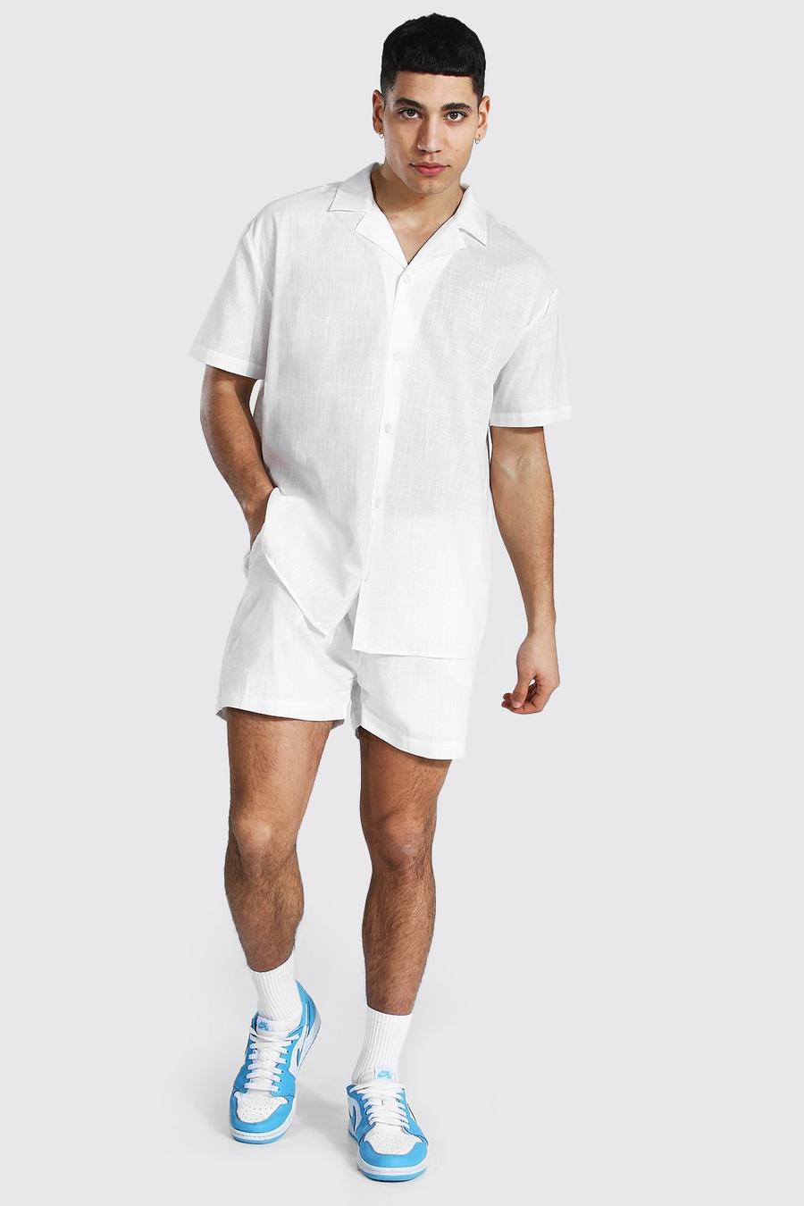 Ecru Oversize skjorta med bowlingkrage och shorts image number 1