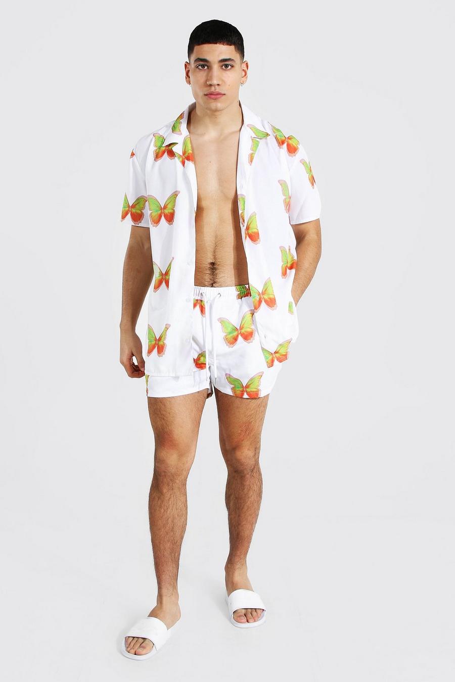 White Oversized Revere Butterfly Shirt And Swim image number 1