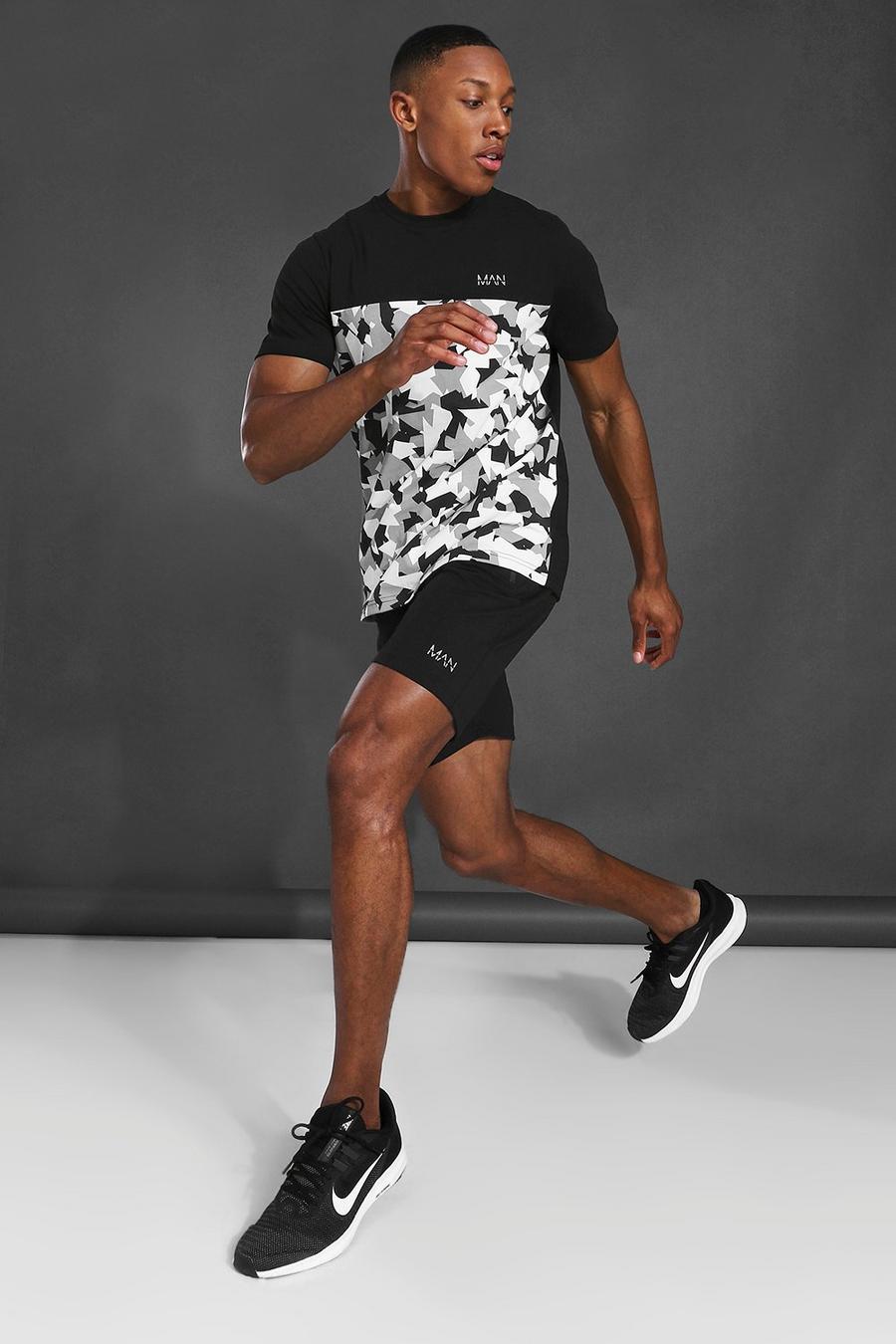 Black MAN Active T-shirt och shorts med blockfärger image number 1