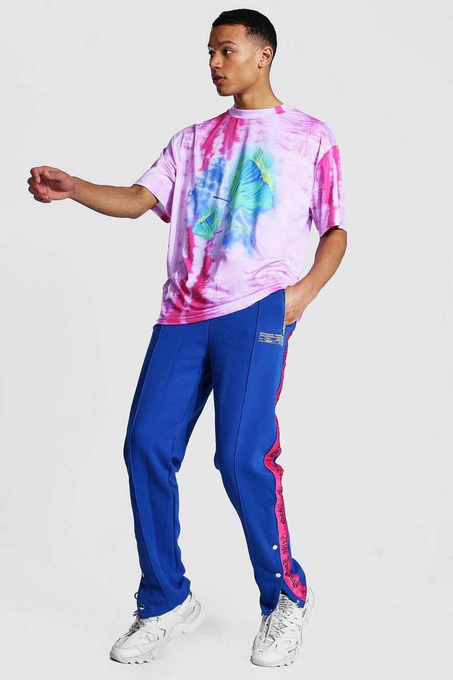 Pink Tall Oversized Tie Dye Tee With Popper Jogger image number 1