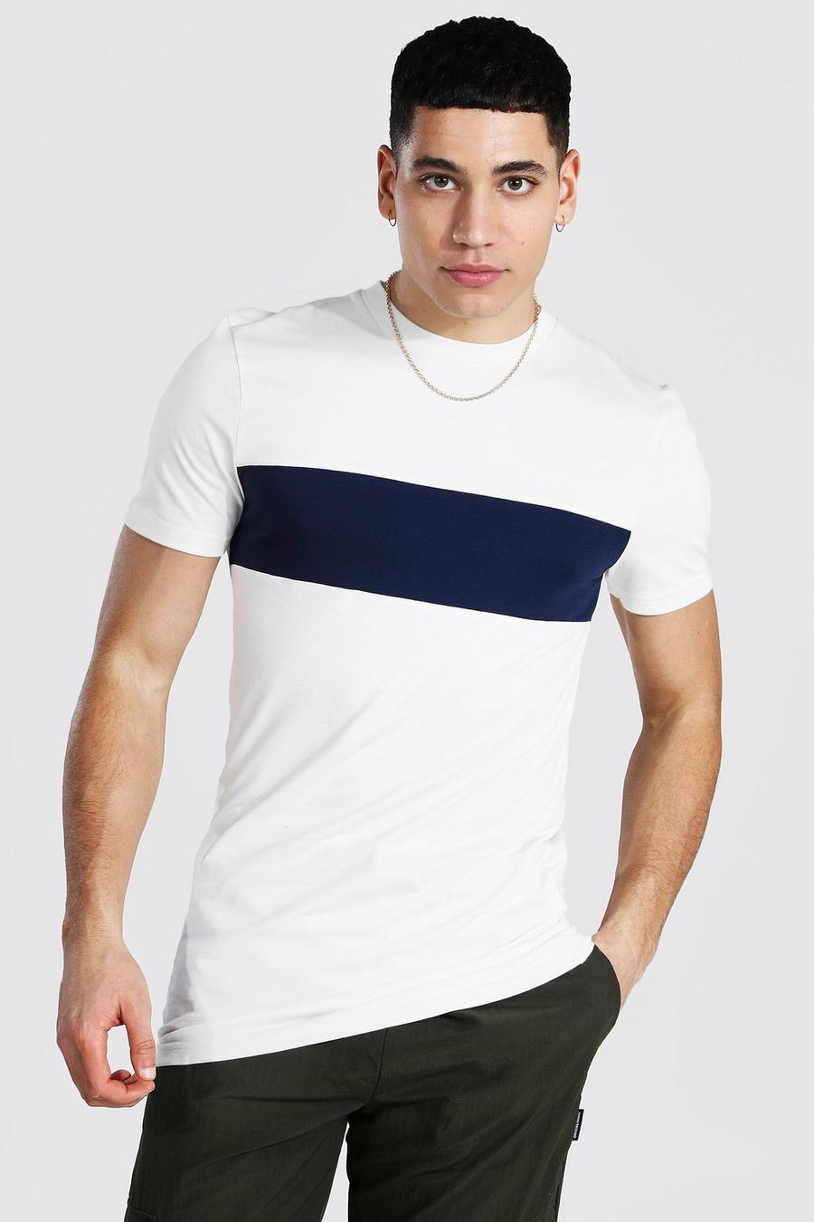 Ecru Lång t-shirt i muscle fit med blockfärger image number 1
