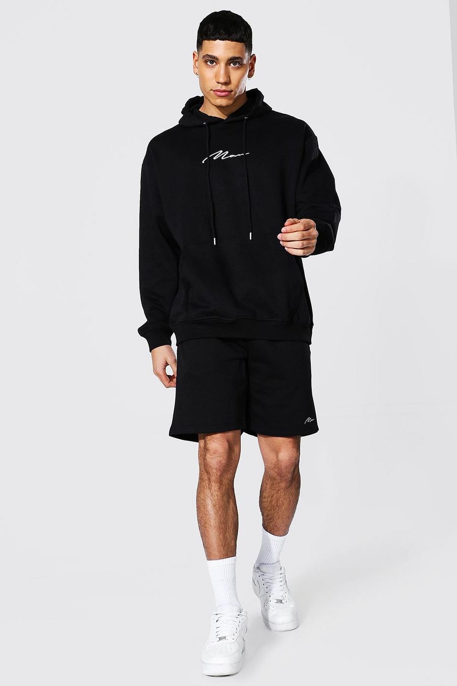 Black Man Signature Oversize hoodie och shorts image number 1