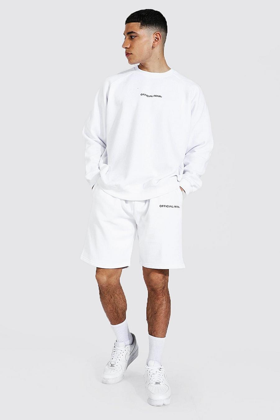 Official Man Short-Trainingsanzug in Übergröße mit Raglanärmeln, Weiß image number 1