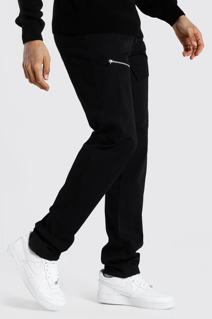Tall Straight Leg Hosen mit Taschen an der Vorderseite, Schwarz image number 1
