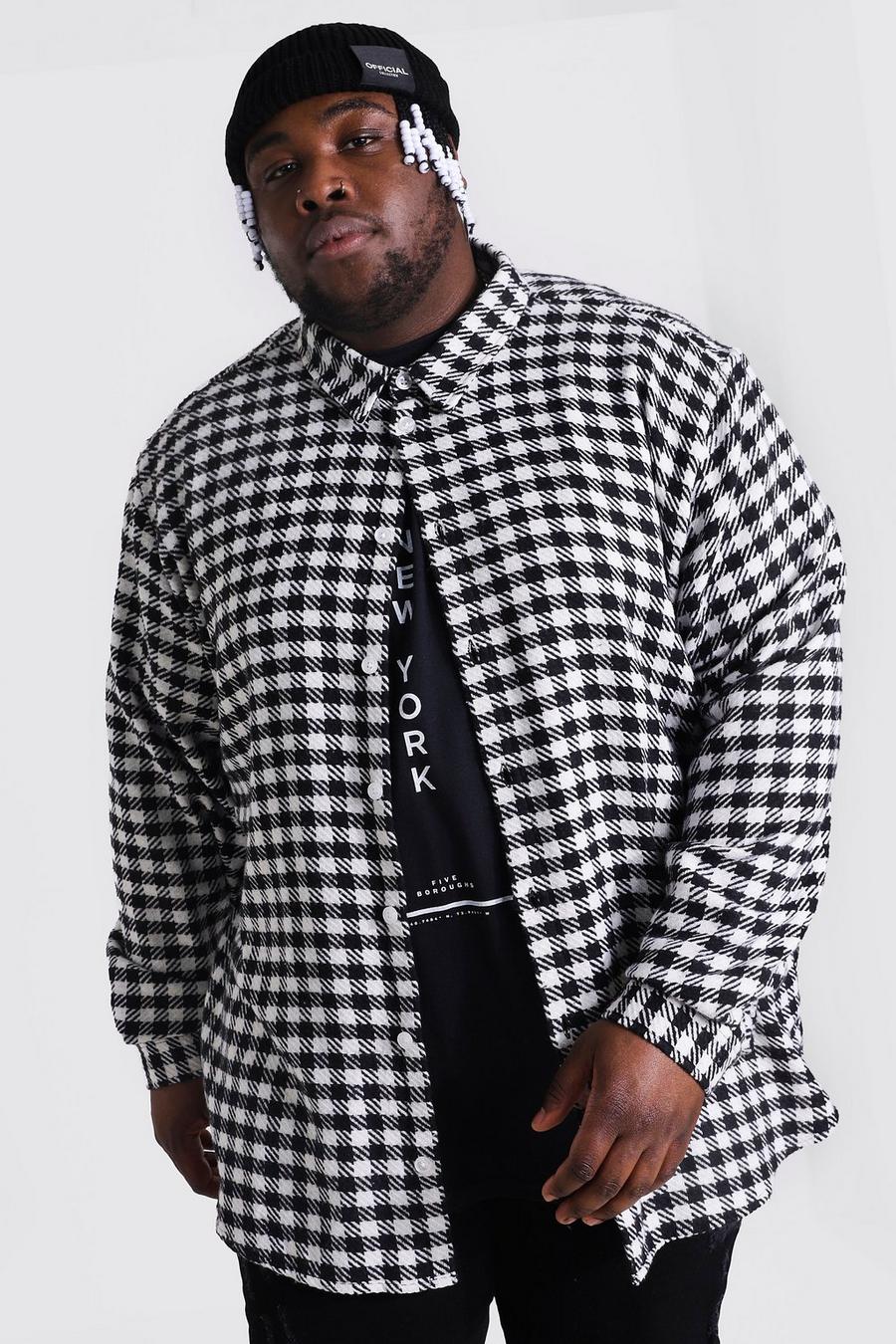 Black Plus Size Dogtooth Flannel Overshirt image number 1