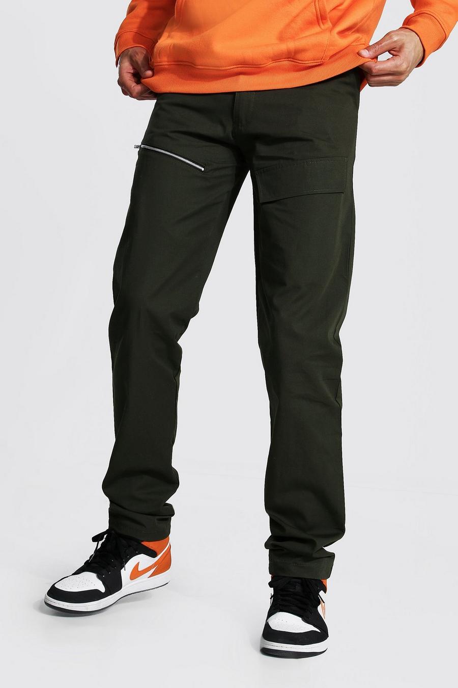 Khaki Tall Straight Leg Pants With Front Pockets image number 1