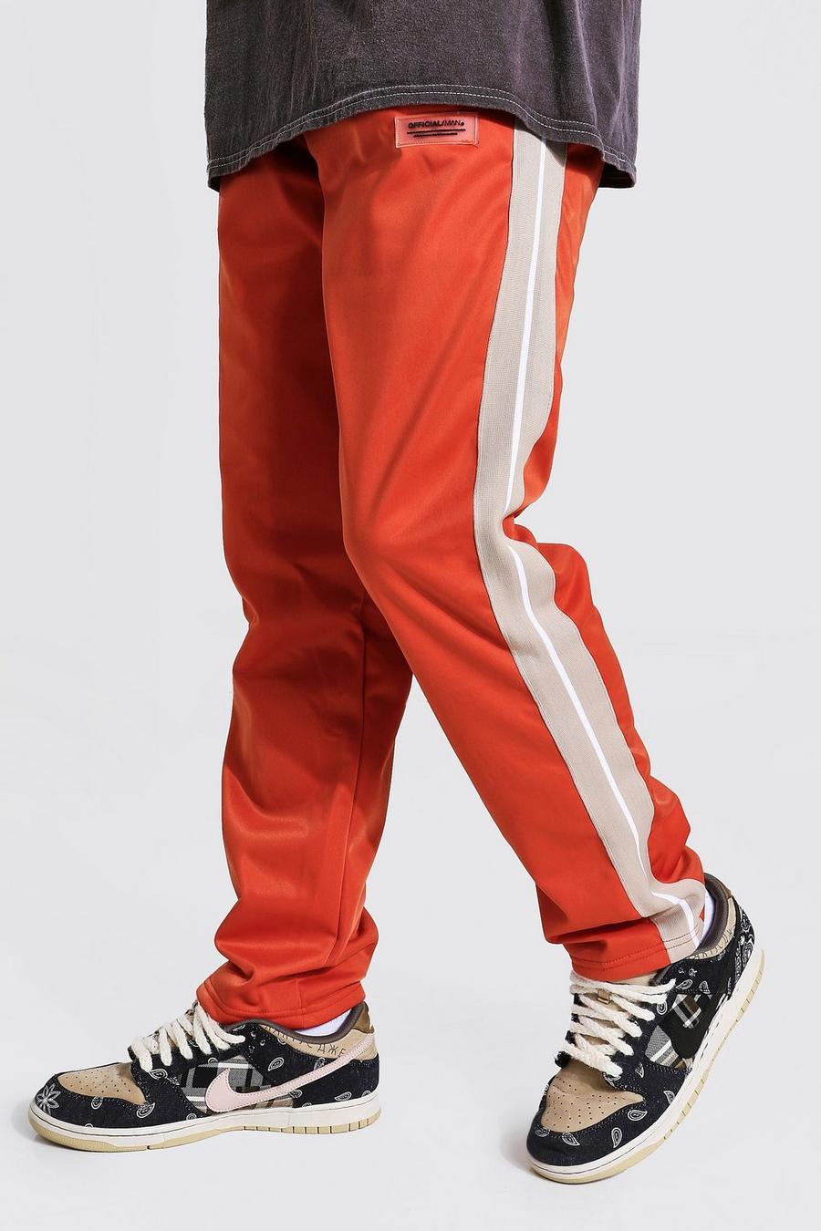 Rust orange Loose Official Man Tricot Joggers With Tape image number 1