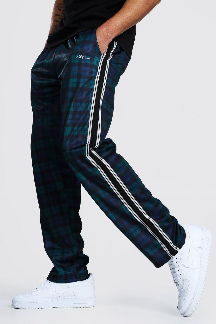 Navy Loose Man Signature Check Tricot Track Pants image number 1