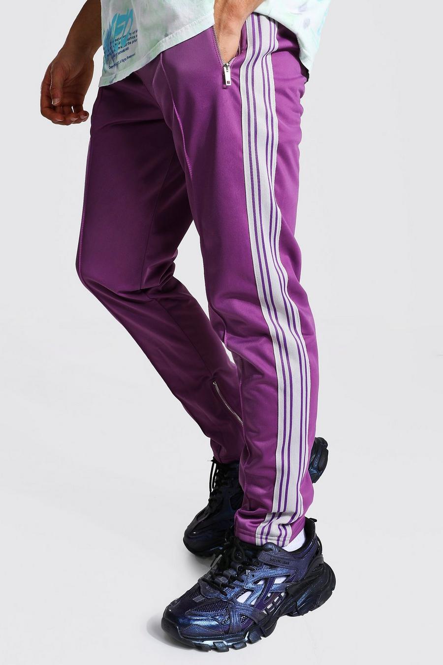 Purple Slim Fit Pintuck Tricot Jogger With Side Tape image number 1