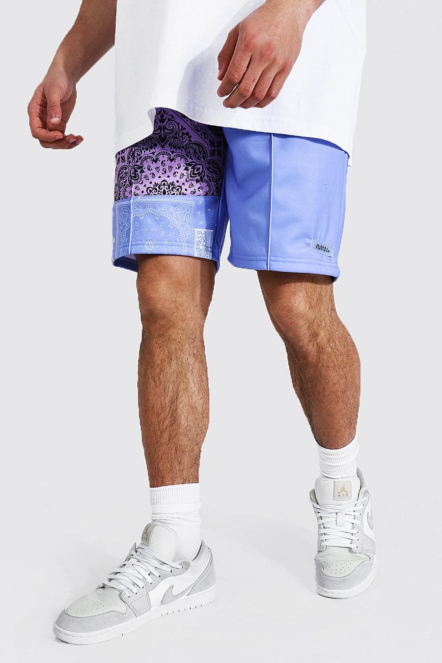 Purple Regular Man Bandana Spliced Jersey Shorts image number 1