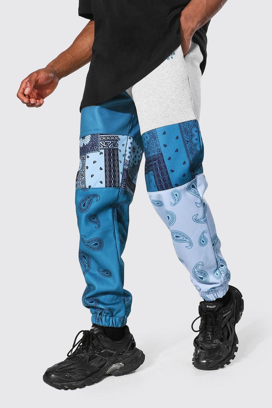 Pantaloni tuta regular a sezioni con stampa a bandana Man, Grigio mélange image number 1