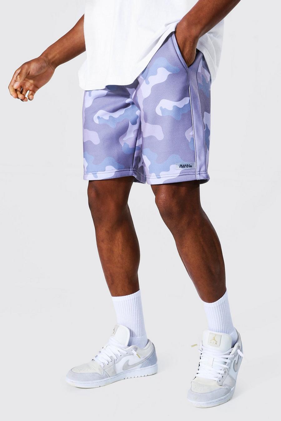 MAN Regular-Fit Jersey-Shorts mit Einsätzen in Camouflage-Print, Grau image number 1