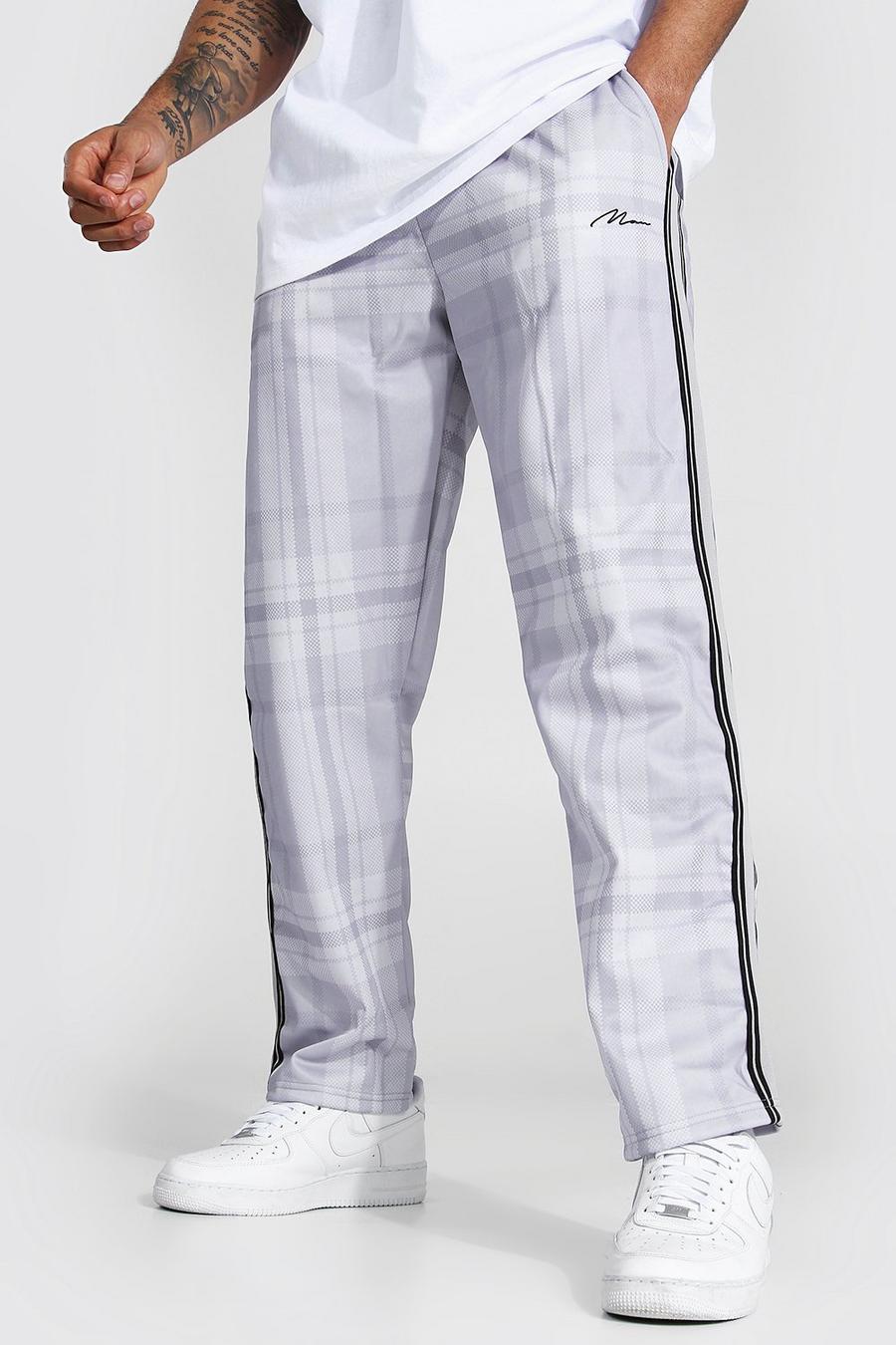 Pantaloni tuta taglio rilassato in tricot a quadri con firma Man, Grigio image number 1
