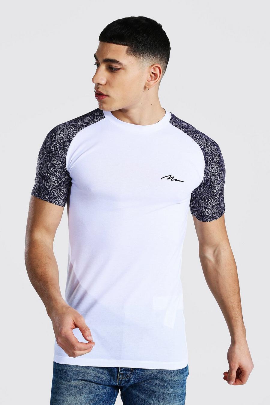 White Muscle Fit Man Signature Raglan Graphic T-Shirt image number 1