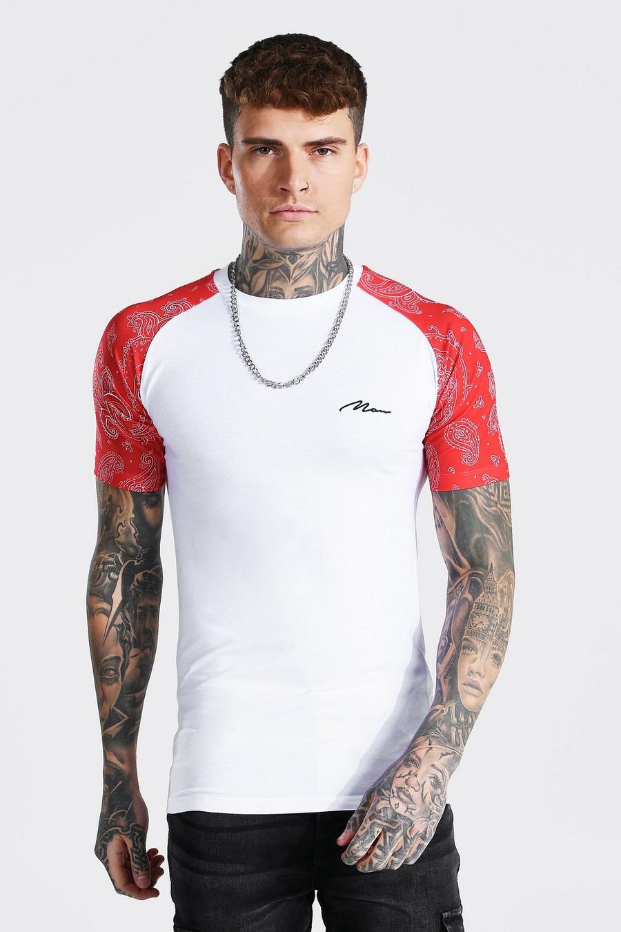 White Muscle Fit Man Signature Raglan Print T-shirt image number 1