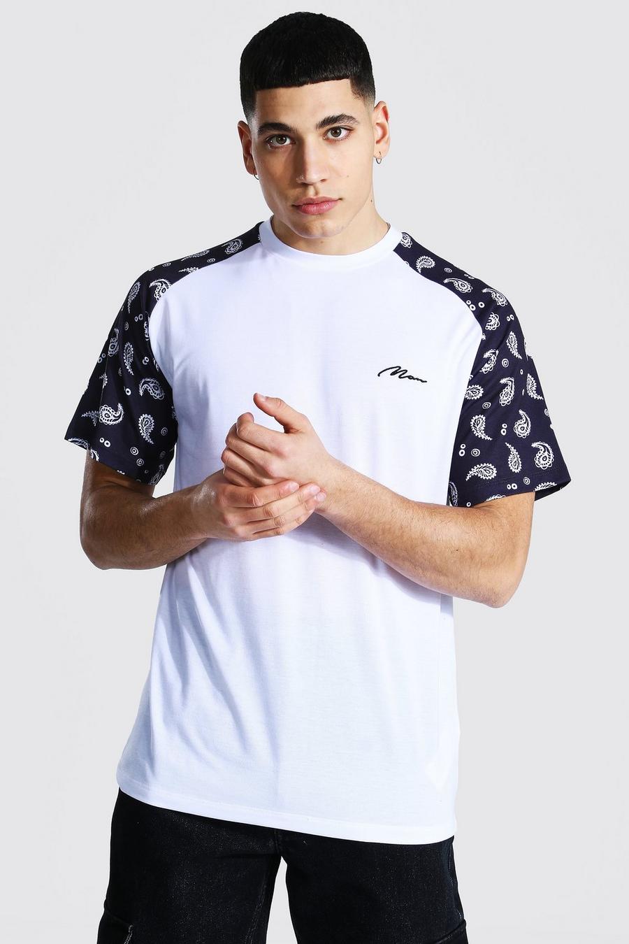 T-shirt con maniche raglan stampate e firma Man, Bianco image number 1