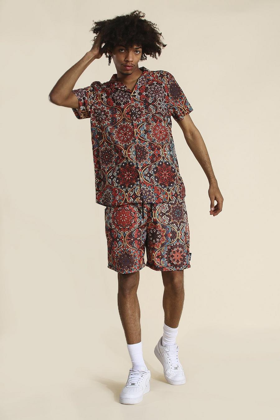 Brown Paisley Overhemd Met Shorts Set image number 1