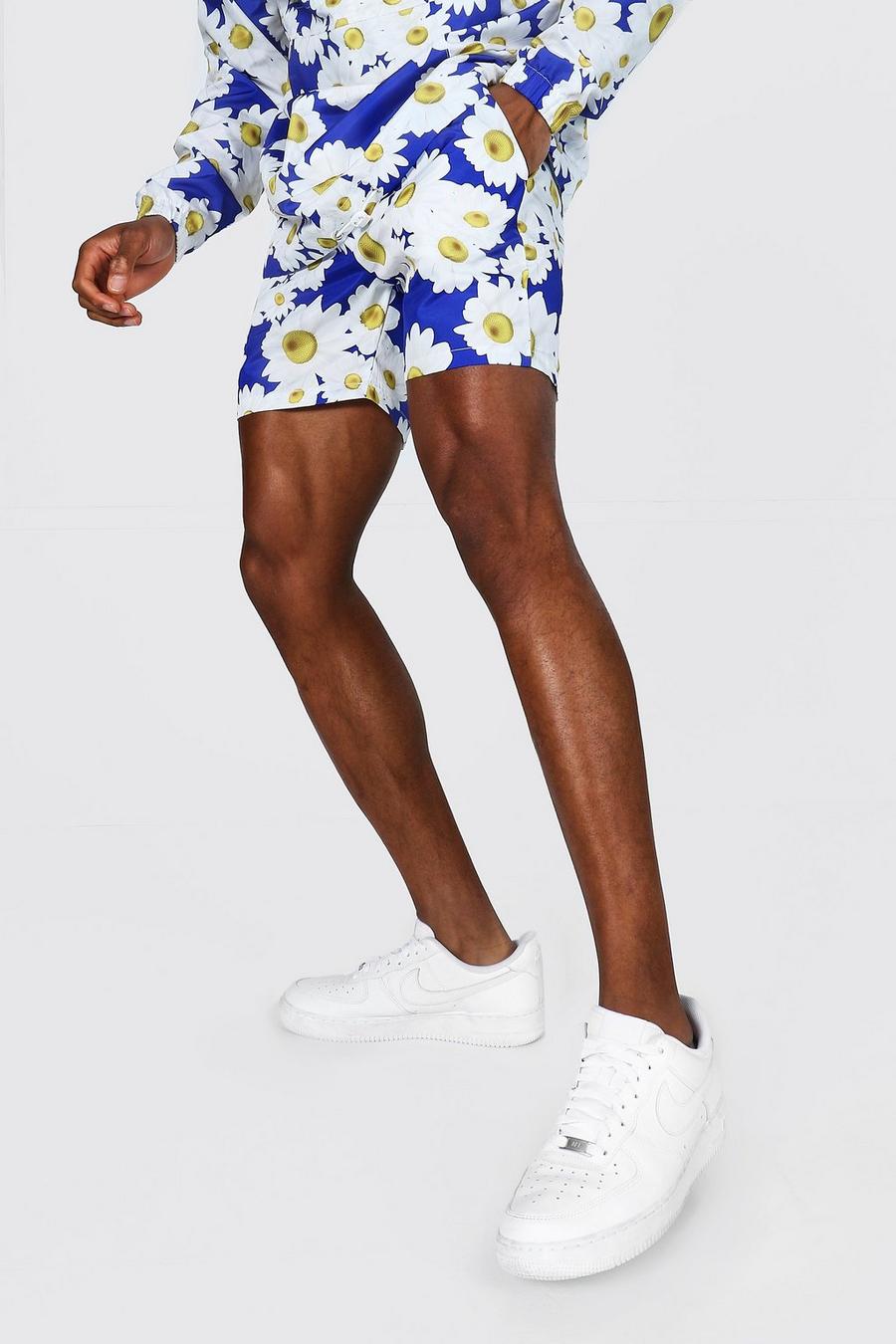 Blue Korta shorts i skalmaterial med blommönster image number 1