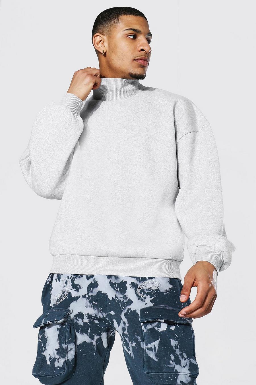 Boxy Sweatshirt in Übergröße mit Trichterhals, Grau meliert image number 1