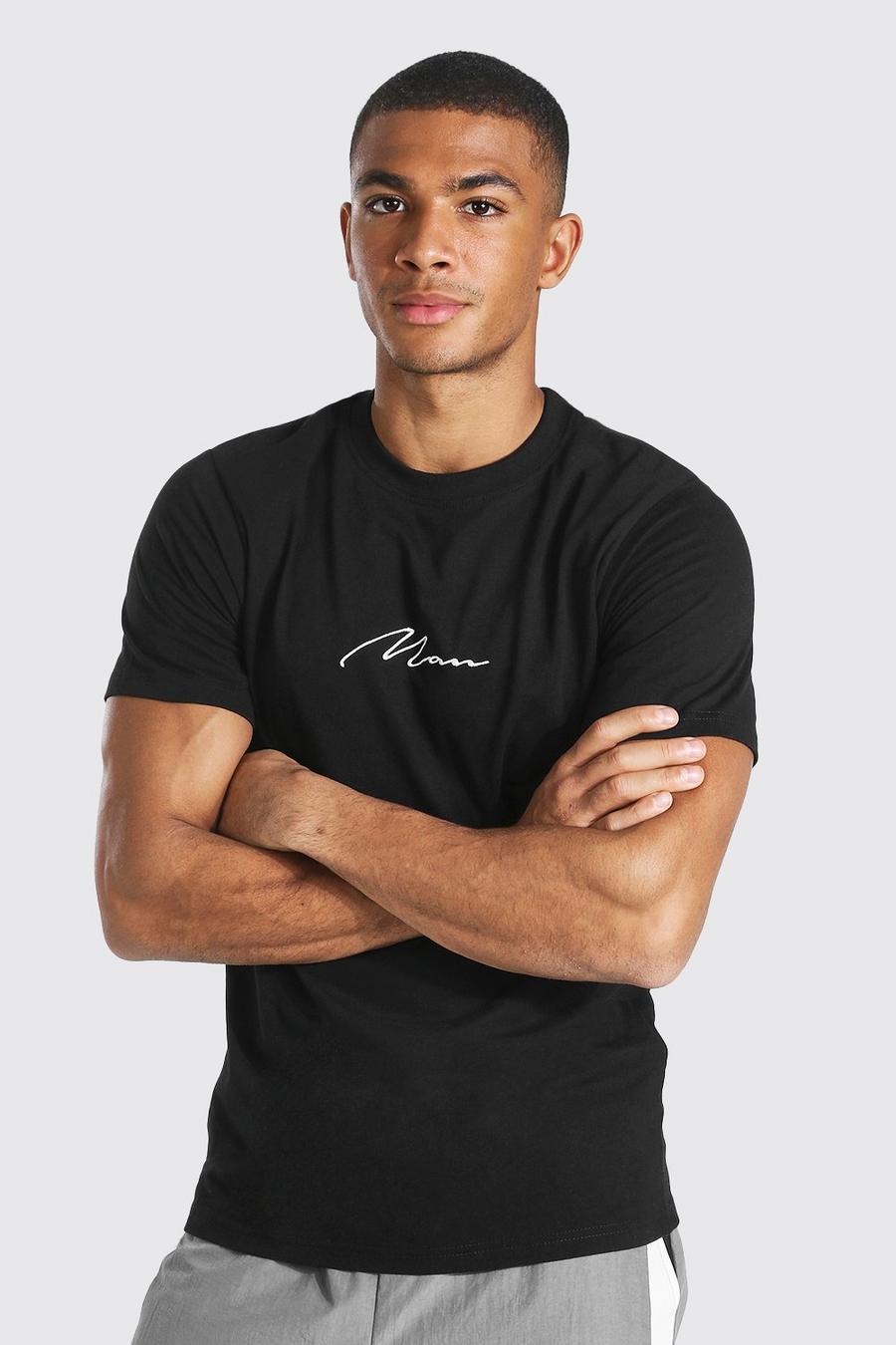 T-shirt col ras du cou coupe slim MAN Signature, Noir image number 1