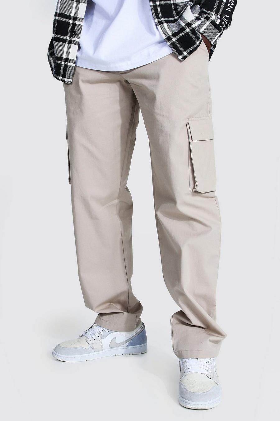 Pantaloni chino cargo taglio rilassato, Pietra image number 1