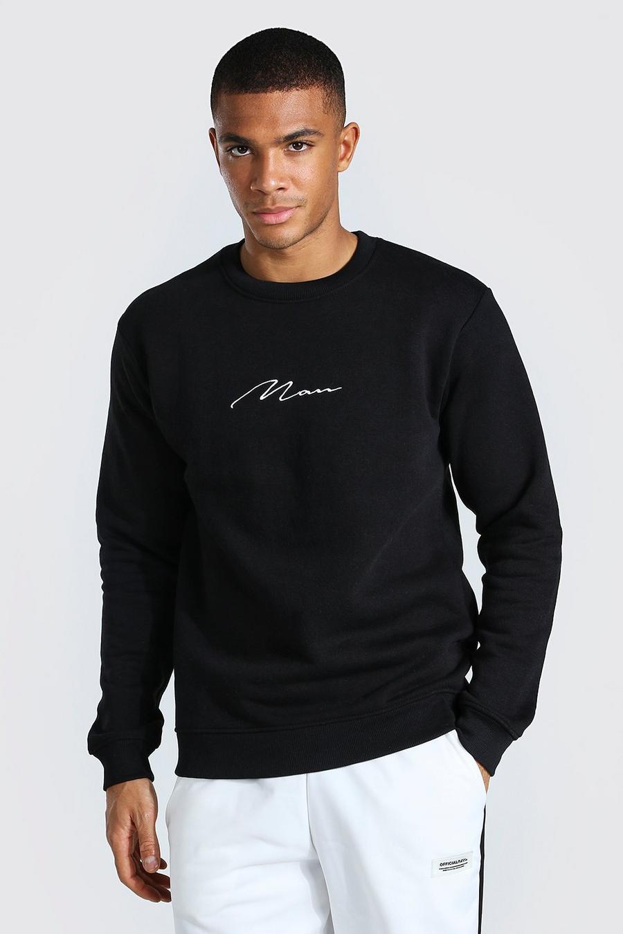 Slim Fit Sweatshirt mit Rundhalsausschnitt und Man-Schriftzug, Schwarz image number 1