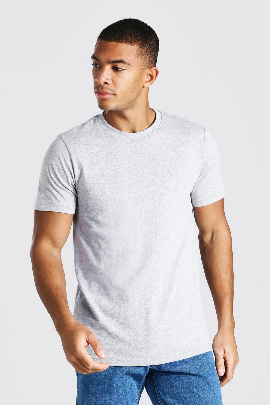 Slim Fit T-Shirt mit Rundhalsausschnitt, Grau meliert image number 1