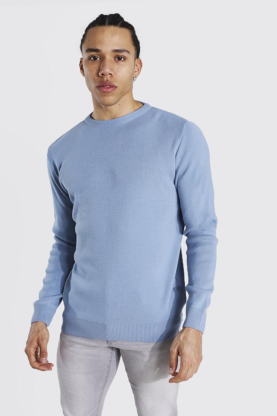 כחול מאובק סוודר בייסיק עם צווארון עגול לגברים גבוהים  image number 1