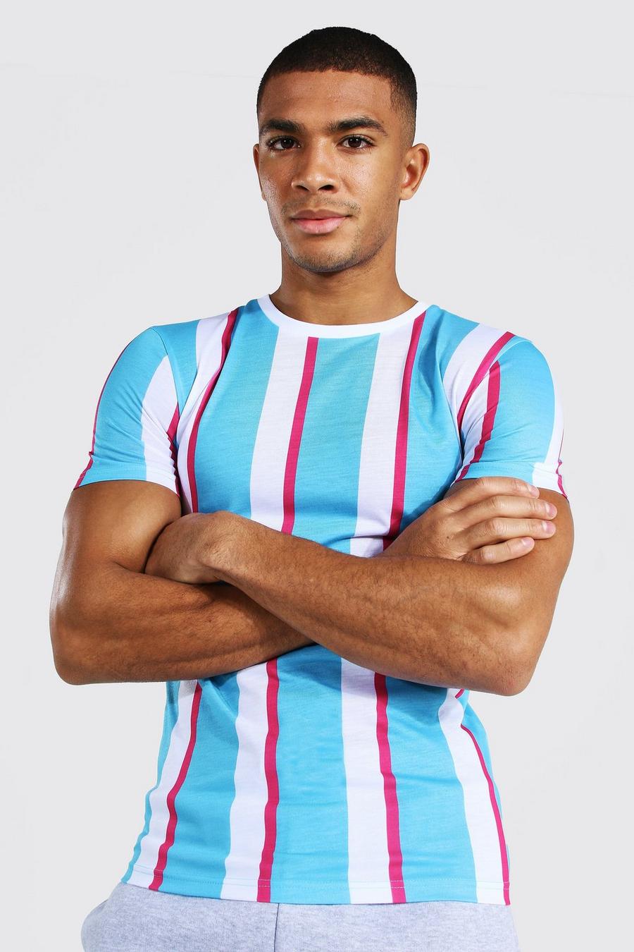 Light blue Muscle Fit Vertical Stripe T-shirt image number 1