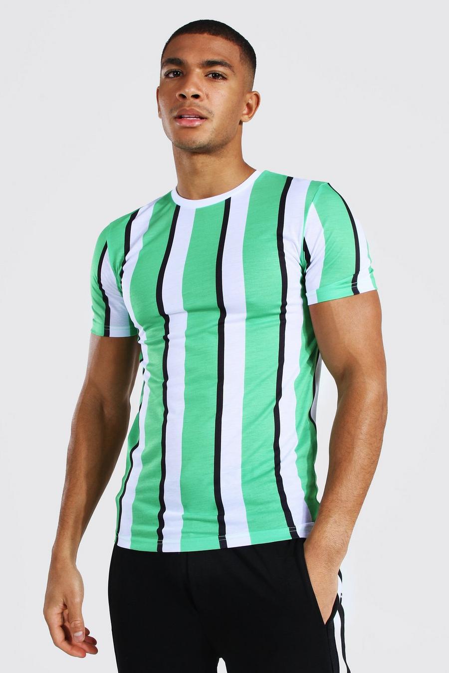 Light green Muscle Fit Vertical Stripe T-shirt image number 1
