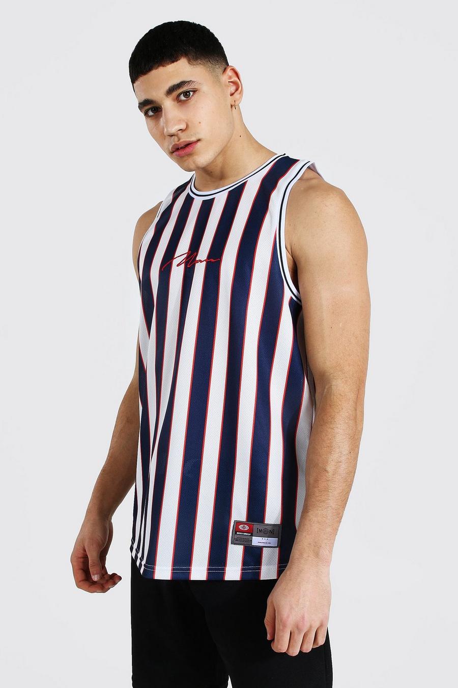 Navy Man Signature Stripe Mesh Basketball Vest image number 1