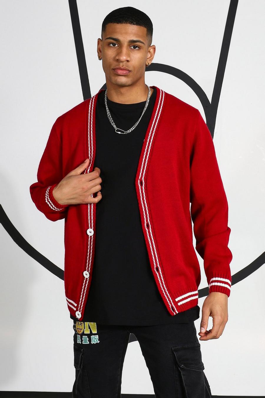 Red Varsity Cardigan With Back Embroidery image number 1