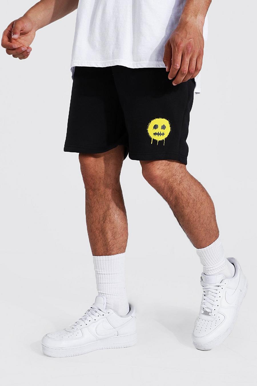 Black Middellange Regular Fit Jersey Shorts Met Opdruk image number 1