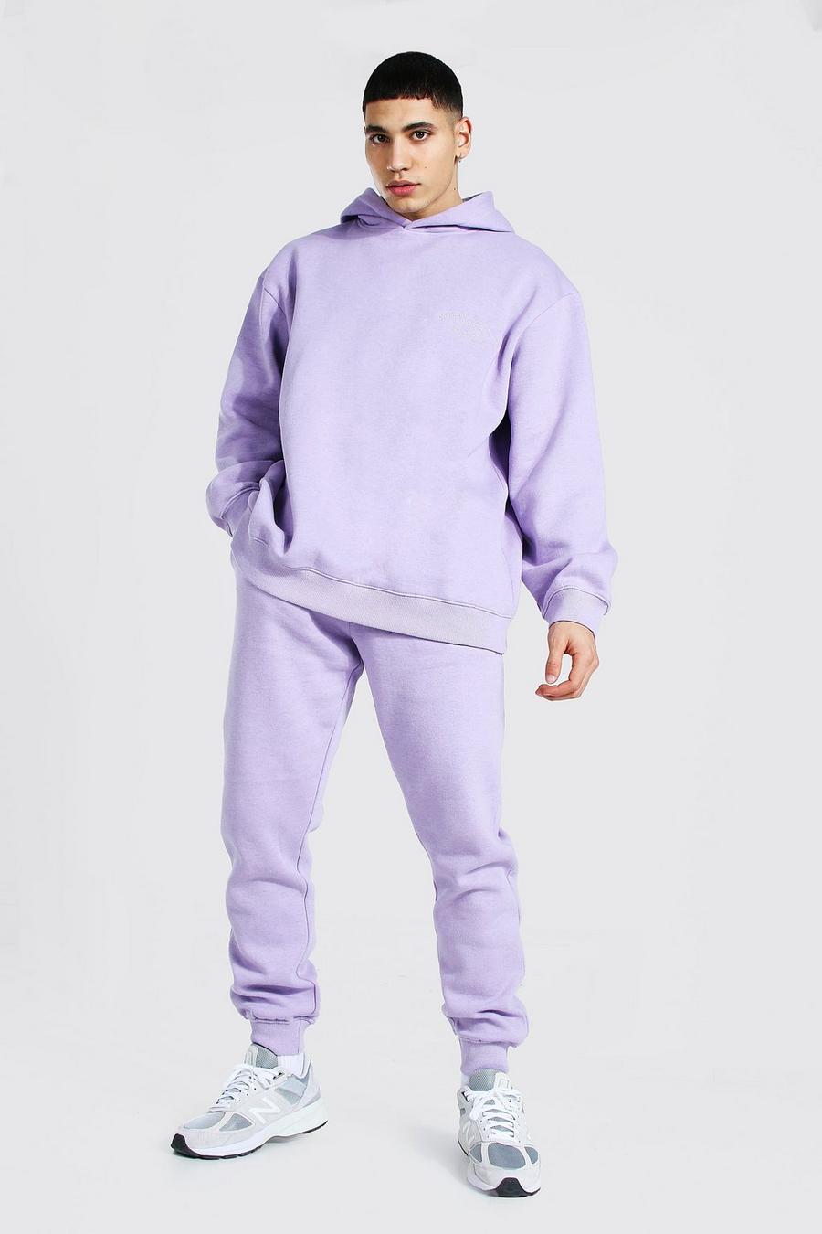 Lilac Oversized Man Embroidered Overdyed Tracksuit image number 1