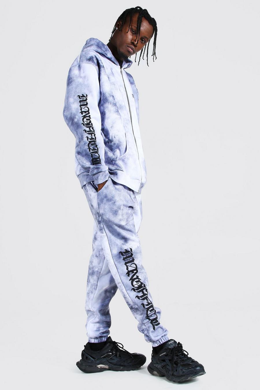 Grey Oversized Official Tie Dye Dual Zip Tracksuit image number 1