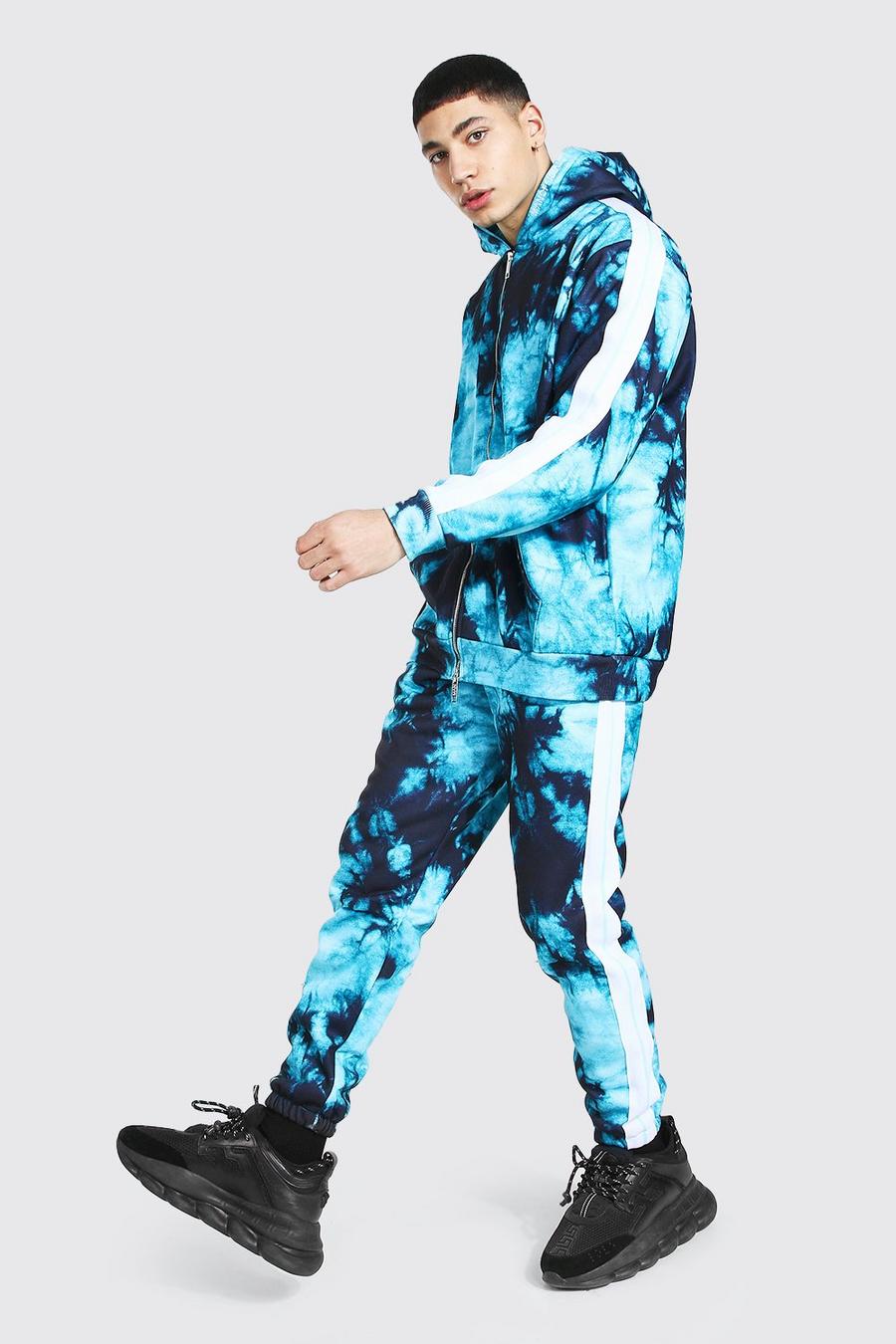 Tuta sportiva oversize effetto tie dye con nastro e doppia cerniera Man, Azzurro image number 1