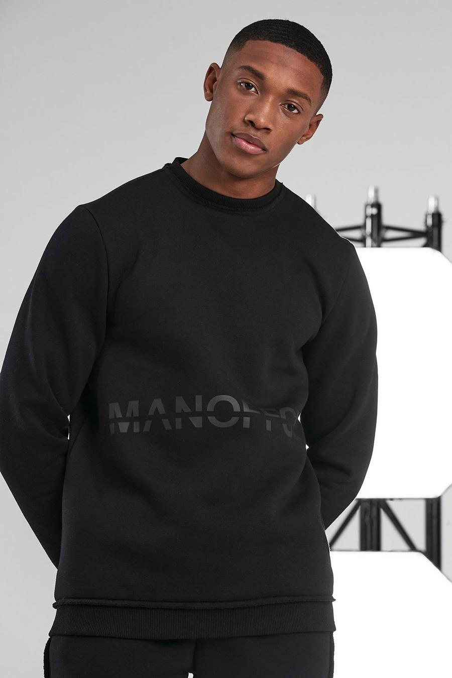 Grob vernähtes Man Active Sweatshirt mit „Official“-Logo, Schwarz image number 1
