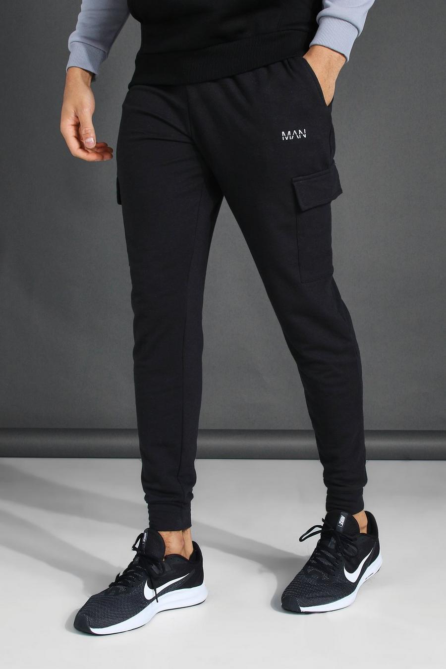 Pantaloni tuta MAN in stile cargo con coulisse, Nero negro image number 1