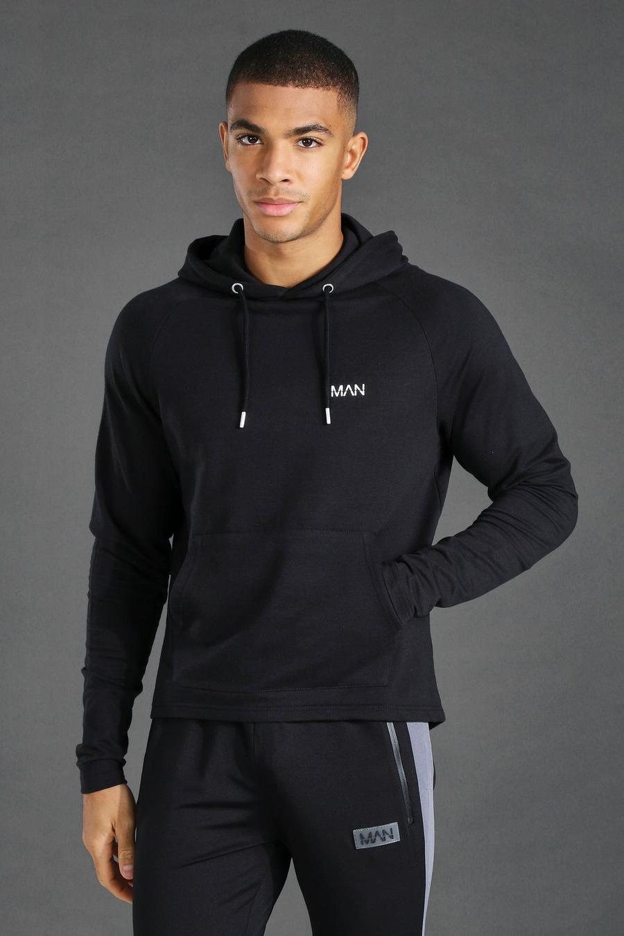 Black MAN Active Lång hoodie med brodyr image number 1